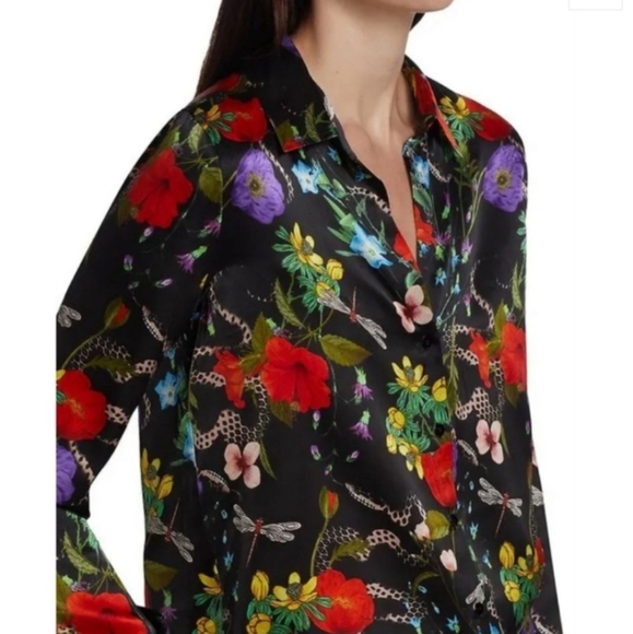 L’Agence 100% Silk Botanical Snake Tyler Holly Button Front Blouse - Picture 2 of 16